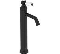 Jacob Delafon - Miscelatore lavabo con beccuccio alto Louise - Design retrò, manico in ceramica - Risparmio d'acqua - 17 x 36,2 x 5,5 cm - Finitura nera opaca - E24361-BL