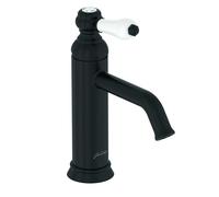 Jacob Delafon - Miscelatore lavabo Louise - Design retrò, manico in ceramica - Risparmio d'acqua - Facile installazione - 17 x 23,20 x 5,5 cm - Finitura nera opaca - E24360-BL