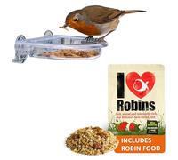 Jacobi Jayne - Mangiatoia per uccelli da finestra con cibo I Love Robins, mangiatoia per uccelli e cibo, non sporca, da attaccare alla finestra, piccola, facile da pulire