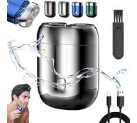 Jacooba Mini Dual-Head Electric Shaver, Rechargeable Waterproof Electric Razor, Pocket Shaver USB Mini Shavers for Men, Washable Double Head Razor (Silver)