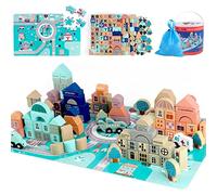 Jacootoys Blocchi da costruzione in legno Bambini 133 Pezzi Giocattoli impilabili Set di apprendimento per ragazze di 3-6 anni