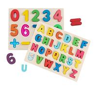 Jacootoys Set di Puzzle di Legno in 2 Pezzi Alfabeto ABC Riconoscimento dei Numeri Giocattolo Educativo per Bambini Ragazze Ragazzi