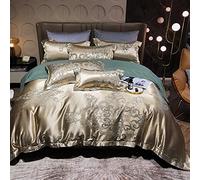 Jacquard Satin Duvet Cover,Luxury Floral Silky Comforter 4 Piece Bedding with Zipper Closure Suitable for Bedroom Rooms and Various (Beige King) (Golden Yellow Full)