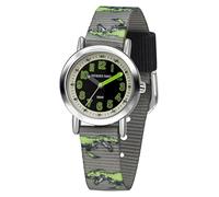 Jacques FAREL KPS 605 - Orologio da polso per bambini, analogico, al quarzo, con cinturino in tessuto, dinosauro T-Rex, colore: grigio, nero, verde