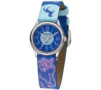 JACQUES FAREL Orologio da polso per bambini, motivo: cavallo, stelle, viola, blu, analogico, al quarzo, in similpelle, HCC 338, Blu, cinghia