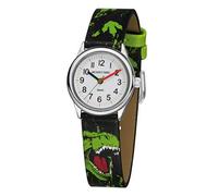 JACQUES FAREL Orologio da ragazzo dinosauro T-Rex nero verde metallo ragazzi quarzo analogico HCC 921, Nero Verde Acciaio, cinghia