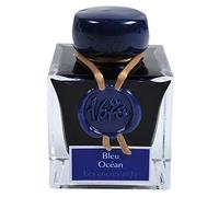 Jacques Herbin 15018JT - Un flacone d'inchiostro con glitter dorati 1670 per penna, roller, pennino di vetro e cannula portapennino, Blu oceano