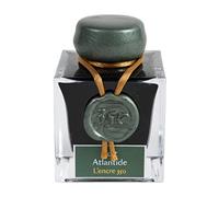 Herbin 15139JT - Inchiostro pigmentato oro e Argento 350 per penna stilografica, roller, pennino di vetro e portapenna 50 ml, Verde (Atlantide)