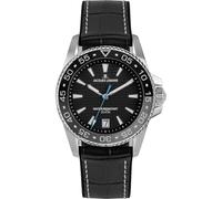 JACQUES LEMANS 1-2205 Orologio da uomo Liverpool Diver con cinturino in silicone e superficie in pelle o con cinturino in metallo 41 mm data 20 ATM, Nero / cinturino in pelle