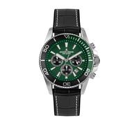 JACQUES LEMANS 1-2206 Orologio da uomo Liverpool Diver con cinturino in silicone e superficie in pelle o con cinturino in metallo 44 mm cronografo 20 ATM, verde/cinturino in pelle