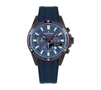 JACQUES LEMANS - Cronografo Liverpool - Quartz movimento dell'orologio - Spessore della cassa: 8.2 mm - Acciaio inossidabile - Rubber Blue - Red - 20 ATM