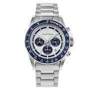 JACQUES LEMANS Liverpool 1-2207F - Cronografo da uomo, in acciaio inox argentato, lunetta tachimetro blu, al quarzo, vetro minerale, 43 mm, 20 ATM