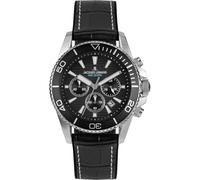 JACQUES LEMANS 1-2206 Orologio da uomo Liverpool Diver con cinturino in silicone e superficie in pelle o con cinturino in metallo 44 mm cronografo 20 ATM, Nero / cinturino in pelle