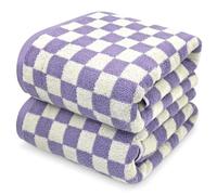 Jacquotha Asciugamani da doccia per bagno, 60 x 130 cm, asciugamani da bagno ad asciugatura rapida, extra large (2 pezzi), graziosi asciugamani da bagno a scacchi, set di asciugamani in cotone