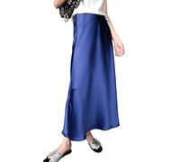 JACTZ Gonna Donna Donne Elegante Raso di Seta Midi Gonna di qualità A Vita Alta Gonne Lunghe per Le Donne Wrap A Line Gonna Maxi-Blue,XL