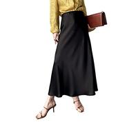 JACTZ Gonna Donna Donne Elegante Raso di Seta Midi Gonna di qualità A Vita Alta Gonne Lunghe per Le Donne Wrap A Line Gonna Maxi-Black,M