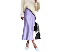 JACTZ Gonna Donna Donne Seta Raso Gonna Estate Elegante Gonne Lunghe Vita Alta A-Line Bella Gril Midi Gonna-Purple,S