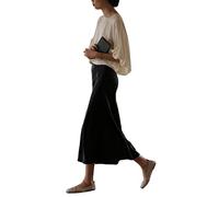 JACTZ Gonna Donna Elegante Donne Gonne Raso Seta A-Line Gonna Ufficio Lungo Estate Gonna Donne Moda-Black,L