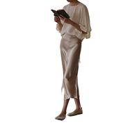 JACTZ Gonna Donna Elegante Donne Gonne Raso Seta A-Line Gonna Ufficio Lungo Estate Gonna Donne Moda-C,S