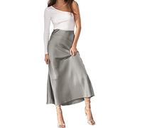 JACTZ Gonna Donna in Seta Raso Estate Elegante Lunga Vita Alta A-Line Bella Gril Midi, S