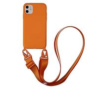 Jacyren Custodia per iPhone 14, con cordoncino da spalla, custodia protettiva antiurto in silicone liquido con cinturino per cellulare per iPhone 14, arancione