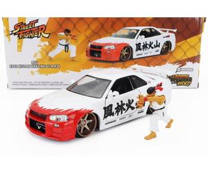 JADA 1/24 RYU NISSAN SKYLINE GTR R34 STREET FIGHTER MODELLINO STATICO DIECAST