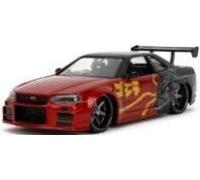 Jada 2002 Nissan Skyline GT-R (R34) RHD (Guida a destra) Rosso Metallizzato e Nero Godzilla vs Destoroyah (1995) Film Hollywood Rides Serie 1/24 Diecast Model Car