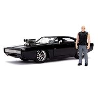 Jada And The Toys Fast & Furious 1970 Dodge Charger Street, Auto Giocattolo con Personaggio Dominic Toretto, Porte apribili, Bagagliaio, Cofano Rimovibile, Nero, Colore, 253205000