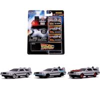 Jada Back To The Future DeLorean - 3 Veichle Set Die Cast Nano Hollywood Rides