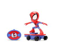Jada - Marvel Spidey Skateboard Stunt RC 25 cm, Spider-Man Radiocomandato 2,4 GHz, Spin e Impennata, Personaggio che si Rialza, Rosso/Blu, 9337602314R00, +3