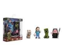 Jada Metalfigs - Confezione da 4 personaggi del film Minecraft - Steve, Lupo, Creeper, Malgohsa - Set da collezione in scala da 6,3 cm per bambini e fan - Costruzione in metallo resistente