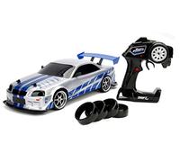 Jada Toys 253209000 Fast & Furious Fast & Furious Fast & Furious Nissan Skyline GTR R34 RC Car con Radiocomando, Funzione Drift, 4 pneumatici, Ricarica USB, Scala 1:10, Blu/Argento