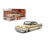 Jada Toys Bigtime Muscle 1:24 1957 Chevy Bel-Air auto pressofusa - Porte apribili, cofano, bagagliaio, pneumatici in gomma (beige lucido)
