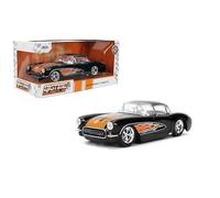 Jada Toys Bigtime Muscle 1:24 1957 Chevy Corvette auto pressofusa - Porte apribili, cofano, bagagliaio, pneumatici in gomma (fiamme nere lucide)