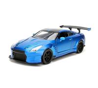 Jada Toys Fast & Furious Brian's 2009 Nissan GT-R (R35) Ben sopra, Auto, Modello Tuning in Scala 1:24, con Spoiler, Porte apribili, Cofano e Bagagliaio, Ruota Libera, Blu