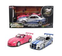 Jada Toys Fast & Furious - Set di 2 pezzi pressofusi per anniversario in scala 1:24, Honda S2000 e Nissan Skyline GT-R R34 del 2002 di Suki con caratteristiche di apertura