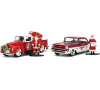 Holiday Rides 1:32 1941 Ford Pickup & 1957 Chevy Bel-Air Die-cast Car with 1.65” Santa Claus & Mrs. Santa Claus Figure, Toys for Kids and Adults