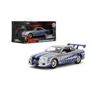 Jada 1:32 Brian's 1999 GT-R Silver/Blue Miniatura Auto Nissan Skyline GTR R34 Brian Fast And Furious Scala 1/32, Colore Grigio/Blu, 97184S