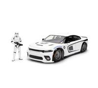 Jada Toys Star Wars Stormtrooper Dodge Charger SRT Hellcat 1:24 Die-Cast Auto con Statuetta, Porte, Bagagliaio e Cofano apribile, Ruota Libera, 19 cm, Bianco
