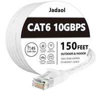 Jadaol Cat 6 Ethernet Cable 150ft (45.72m), Outdoor & Indoor, 10Gbps Support Cat 8 Cat 7 Network, Long Flat Internet Lan Patch Cord, Cat6 High Speed Weatherproof Cable for Router, Modem, Switch, White
