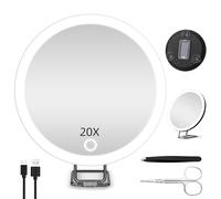 JADAZROR Specchio compatto a LED Specchio ingranditore 20X con luce, Specchio da viaggio da 15cm con ingrandimento, Specchio ingranditore illuminato ricaricabile, Specchio per trucco portatile Regalo