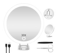 JADAZROR Specchio compatto a LED Specchio ingranditore 30X con luce, Specchio da viaggio da 15cm con ingrandimento, Specchio ingranditore illuminato ricaricabile, Specchio per trucco portatile Regalo