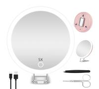 JADAZROR Specchio compatto a LED Specchio ingranditore 5X con luce, Specchio da viaggio da 15cm con ingrandimento, Specchio ingranditore illuminato ricaricabile, Specchio per trucco portatile Regalo