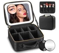 JADAZROR Trousse Trucco con Specchio e Luce LED, Organizer da Viaggio Illuminato 3 Colori, Portatile con Divisore Regolabile, Cosmetica per Donna