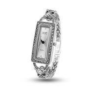 Jade Angel Orologi da polso per donne Leopard Pave Marcasite argento Sterling 925 Vintage Bracciale Watch, bianco