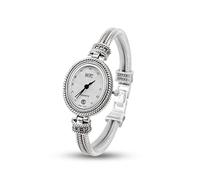 Jade Angel, orologio da polso da donna, in argento Sterling 925, stile vintage tailandese, ellisse, movimento giapponese, al quarzo, gioiello raffinato (bianco), Bianco
