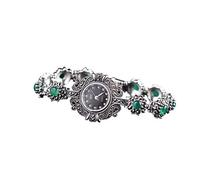 Jade Angel, orologio da polso da donna in argento Sterling, stile retrò, con pavé di onice verde e marcasite, verde, Verde scuro, Cinturino