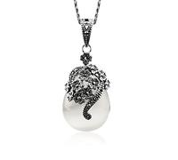 Jade Angel Thailandia Argento 925 Ciondolo Collana con Pietra e Marcasite, Argento, Colore: White, cod. NJX467