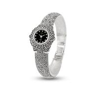 Jade Angelo Donna Pave Marcasite Nero 925 Sterling Silver Retro Orologi da Polso