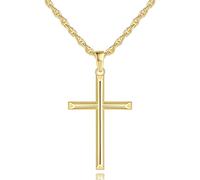 JADE KOS Collana a croce da uomo in oro 14 carati con croce da uomo abbinata a catena intrecciata da 3,5 mm Potenza del minimalismo da uomo con ciondolo a croce 50/56/61 cm, 20in, Oro, Nessuna pietra